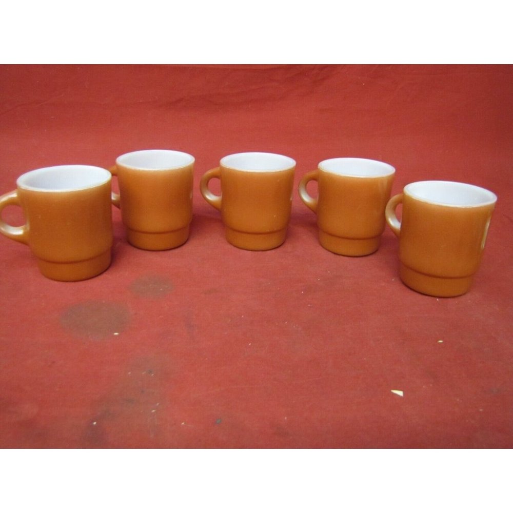Lot of 4 Vintage Anchor Hocking Fire King Stackable Mugs Red